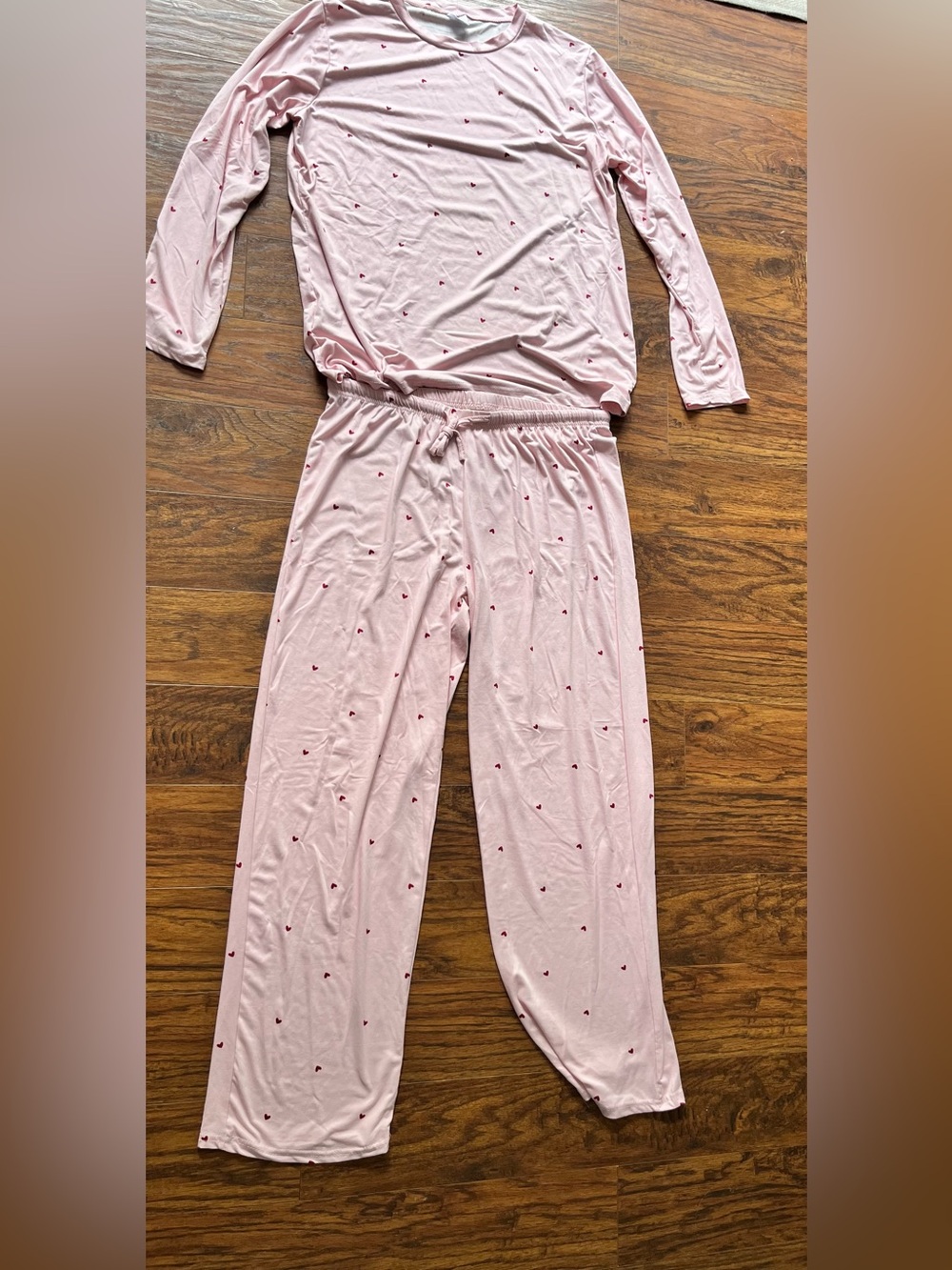 Real Essentials Pink Heart Pajama Set XL Long Sleeve Lounge Sleepwear
